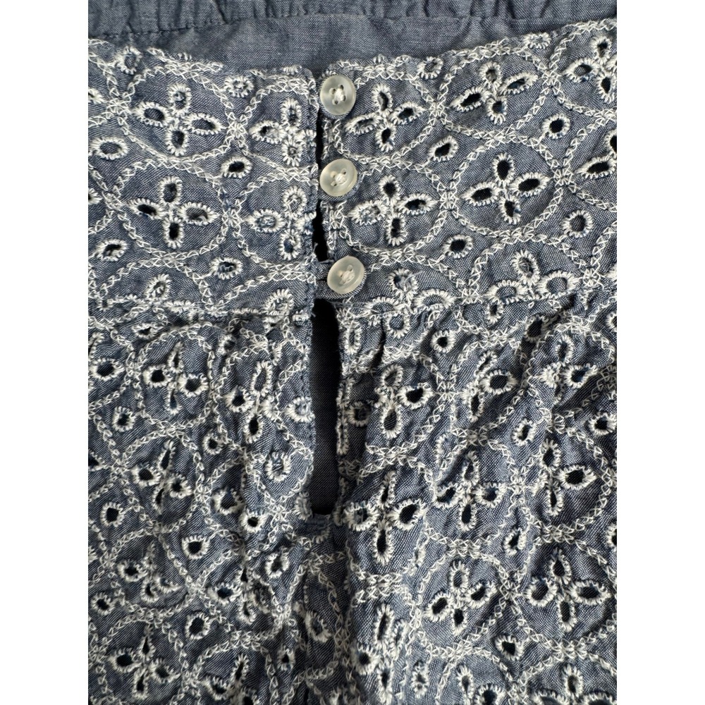 Cottagecore Gap Blue Eyelet Flutter Sleeve Cotton Blouse Medium Boho Top - Picture 4 of 9